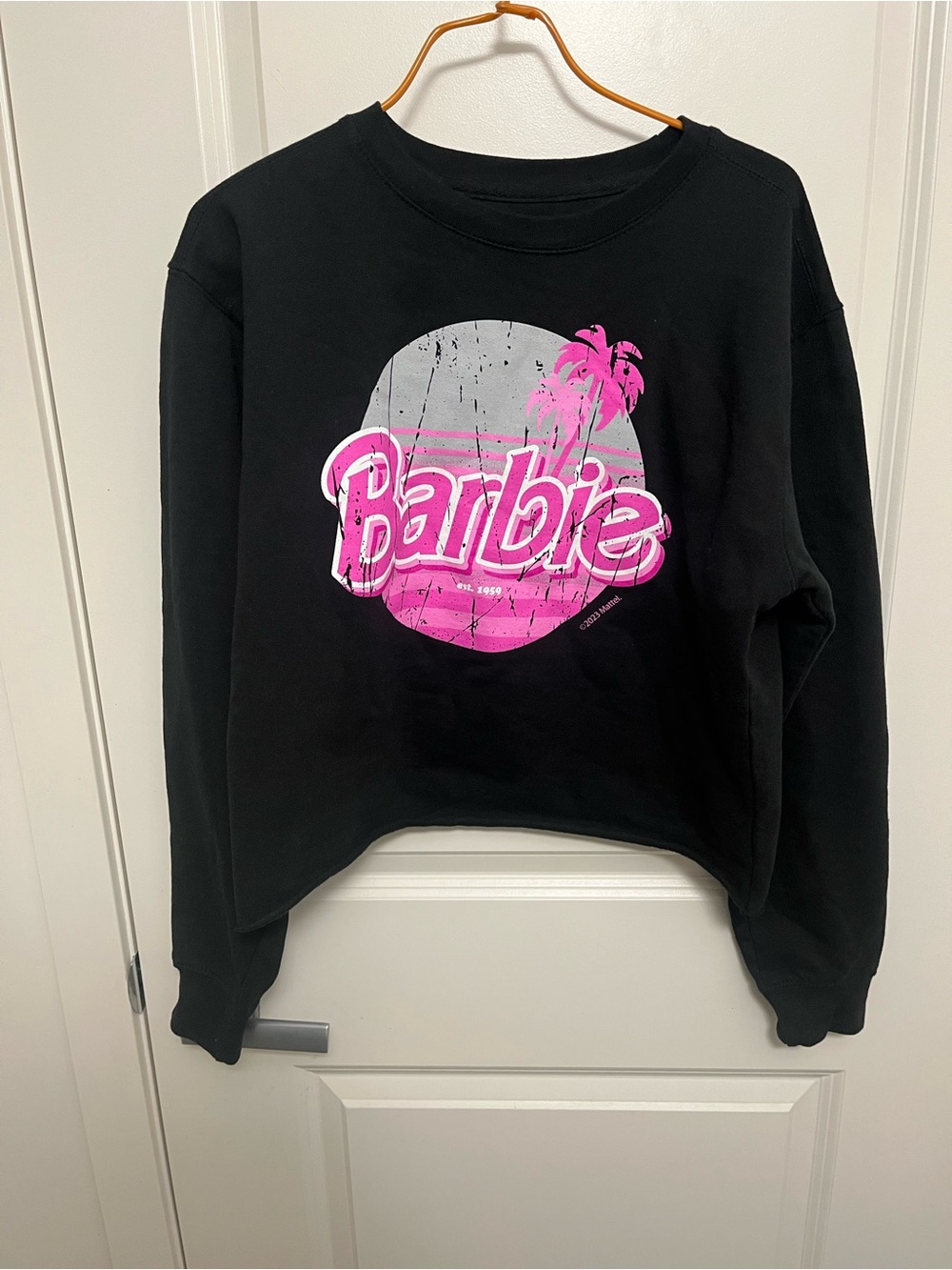 Barbie Black Fleece Cropped Sweatshirt in size L